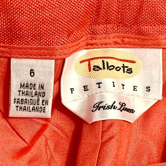 Talbots Pants Womens 6P Coral 100% Irish Linen Lined Side Zip Creased Front Corp - Picture 3 of 15